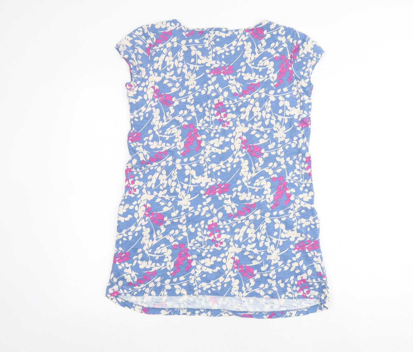 Lily & Me Womens Blue Geometric 100% Cotton Basic T-Shirt Size 12 Boat Neck