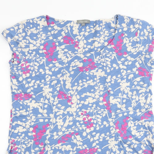 Lily & Me Womens Blue Geometric 100% Cotton Basic T-Shirt Size 12 Boat Neck