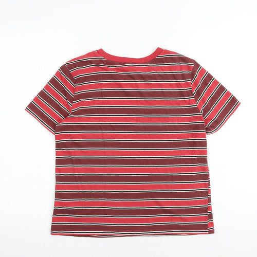 FOREVER 21 Womens Red Striped Cotton Basic T-Shirt Size S Boat Neck