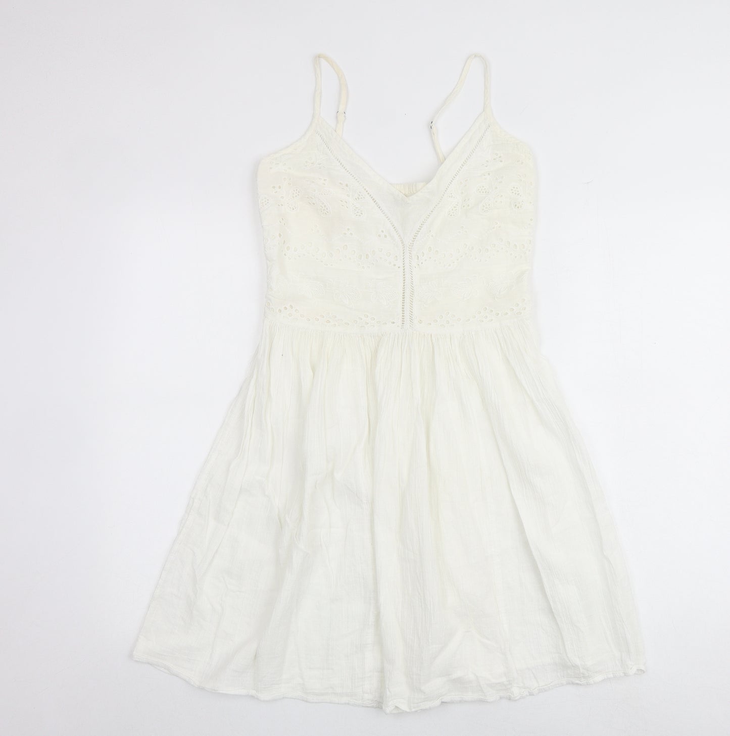 Monsoon Womens White 100% Cotton Slip Dress Size S V-Neck Pullover