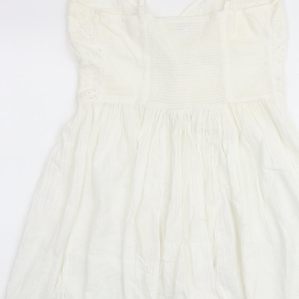 Monsoon Womens White 100% Cotton Slip Dress Size S V-Neck Pullover