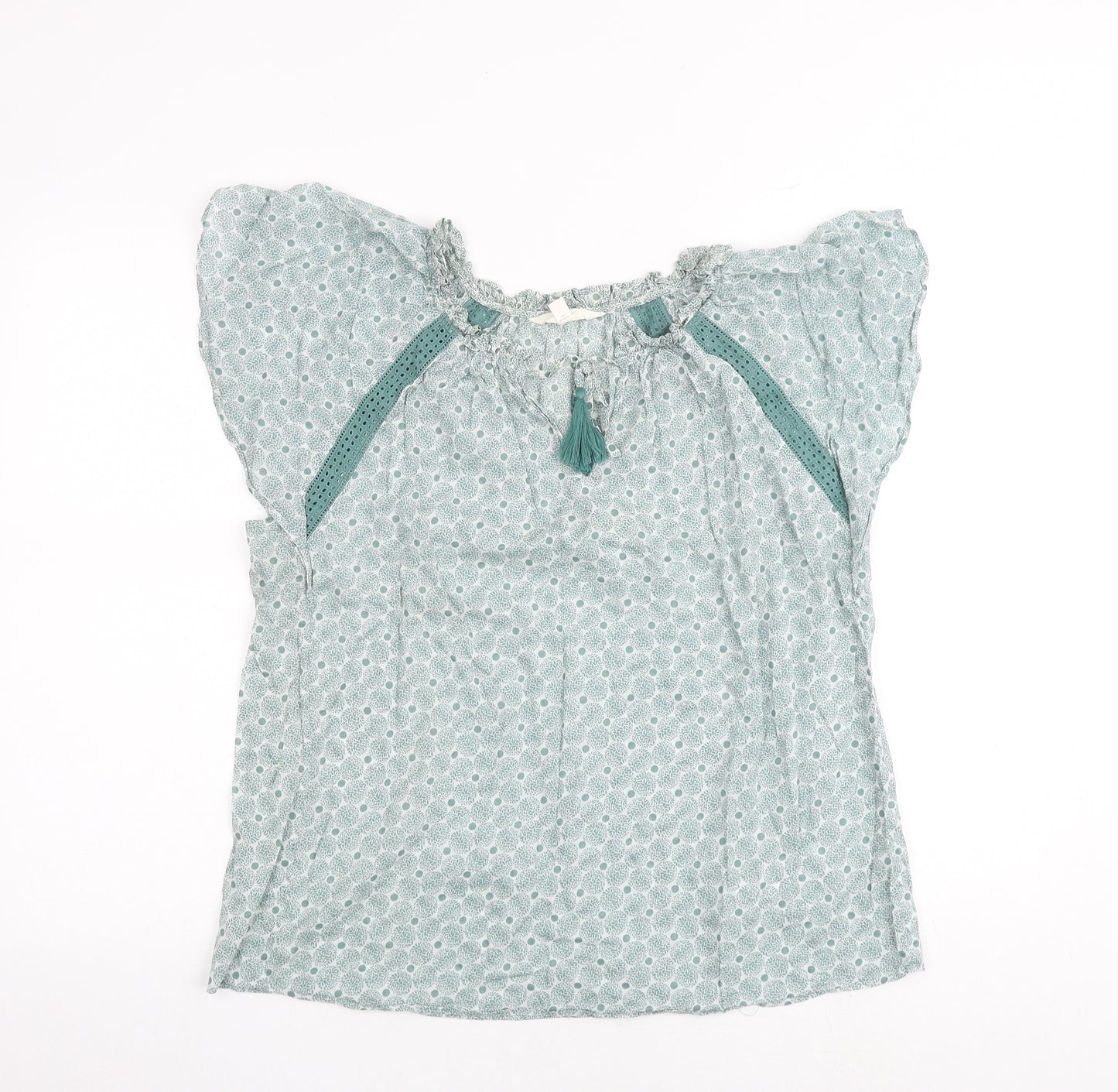 Per Una Womens Green Geometric 100% Cotton Basic Blouse Size 14 Boat Neck