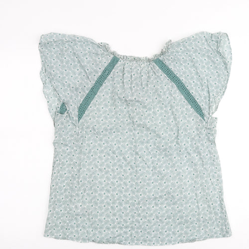 Per Una Womens Green Geometric 100% Cotton Basic Blouse Size 14 Boat Neck