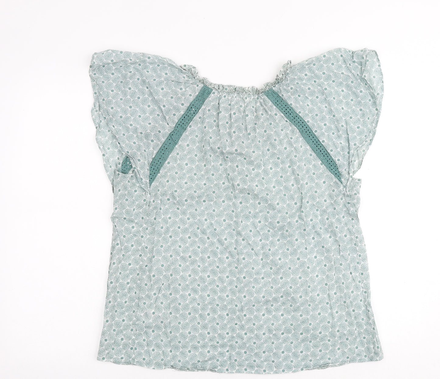 Per Una Womens Green Geometric 100% Cotton Basic Blouse Size 14 Boat Neck