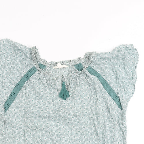 Per Una Womens Green Geometric 100% Cotton Basic Blouse Size 14 Boat Neck