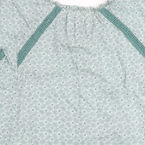 Per Una Womens Green Geometric 100% Cotton Basic Blouse Size 14 Boat Neck