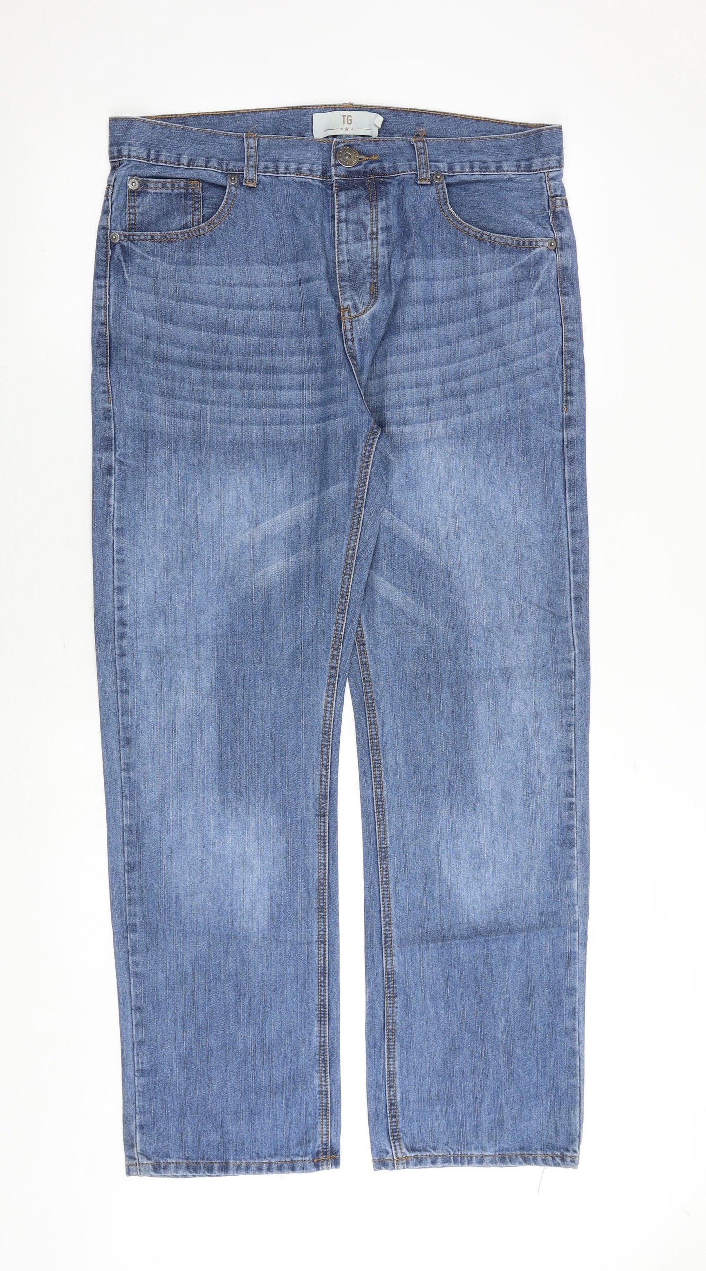 TG Mens Blue Cotton Straight Jeans Size 34 in Regular Zip