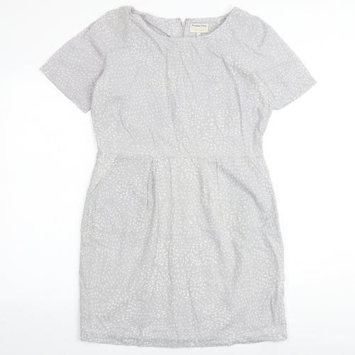 People Tree Womens Grey Geometric 100% Cotton Shift Size 14 Round Neck Zip