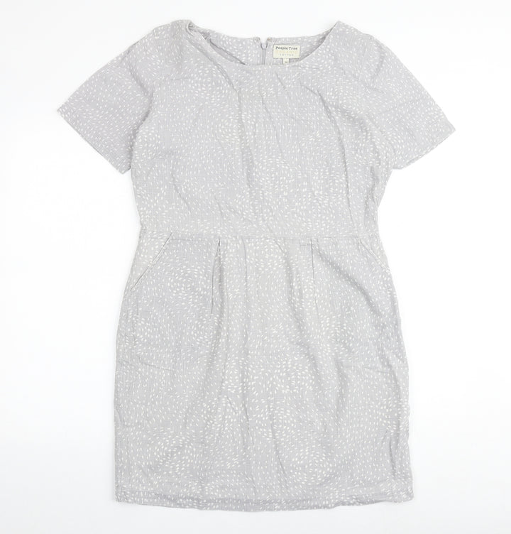 People Tree Womens Grey Geometric 100% Cotton Shift Size 14 Round Neck Zip