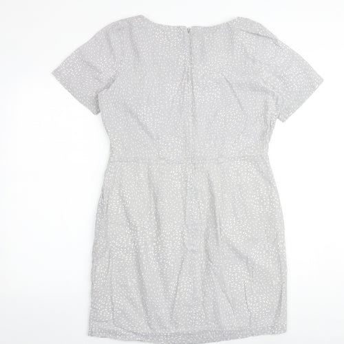 People Tree Womens Grey Geometric 100% Cotton Shift Size 14 Round Neck Zip