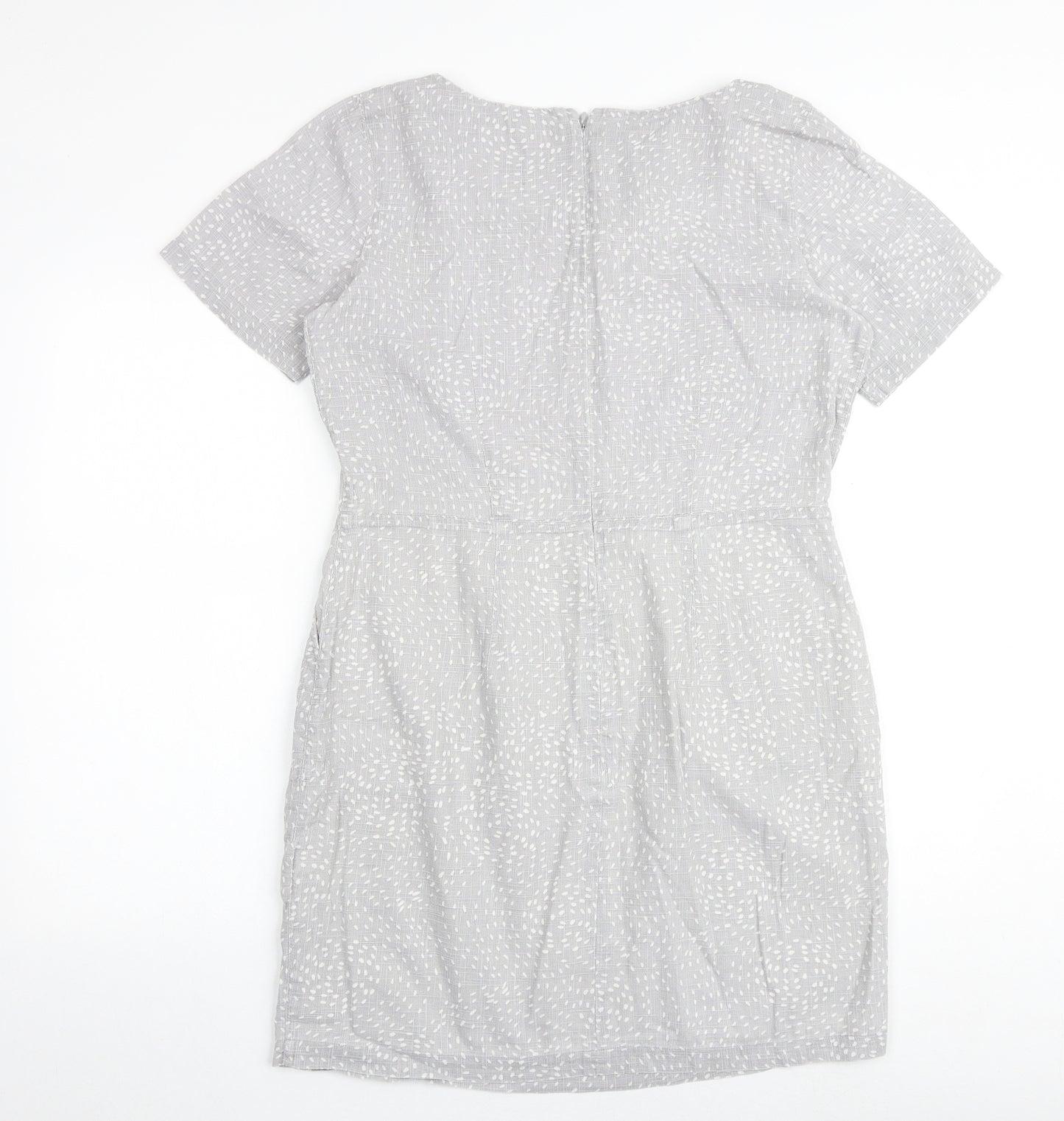 People Tree Womens Grey Geometric 100% Cotton Shift Size 14 Round Neck Zip