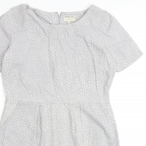 People Tree Womens Grey Geometric 100% Cotton Shift Size 14 Round Neck Zip