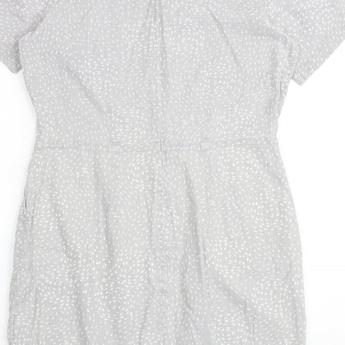 People Tree Womens Grey Geometric 100% Cotton Shift Size 14 Round Neck Zip