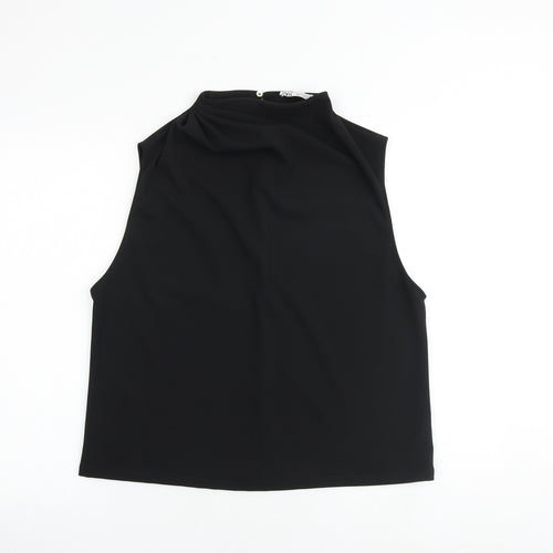 Zara Womens Black Polyester Basic Blouse Size L Mock Neck