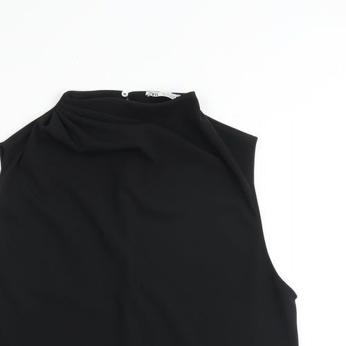 Zara Womens Black Polyester Basic Blouse Size L Mock Neck