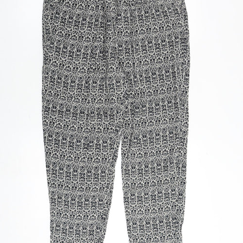 Mitzy Womens Black Geometric Viscose Trousers Size 16 Regular Tie