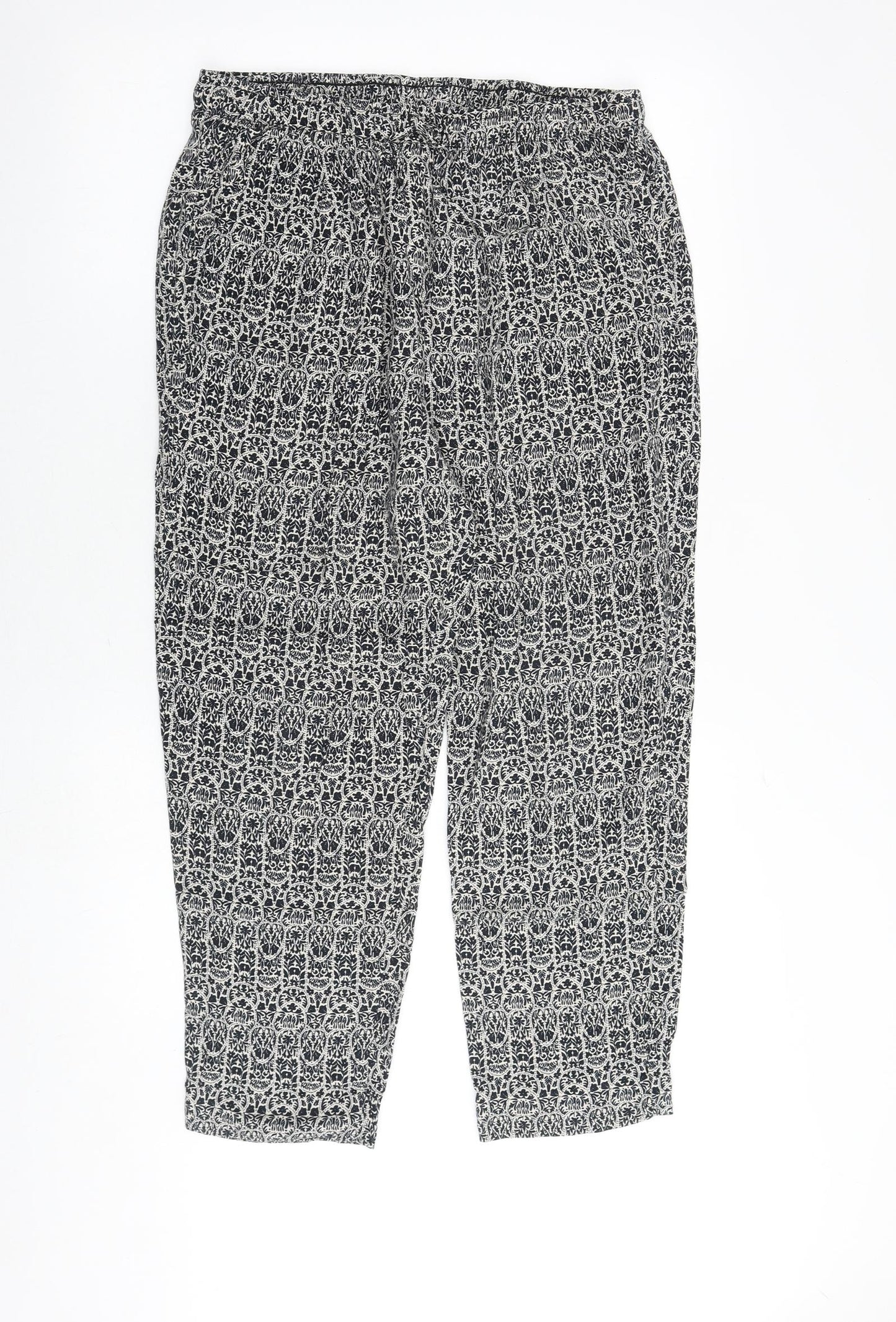 Mitzy Womens Black Geometric Viscose Trousers Size 16 Regular Tie
