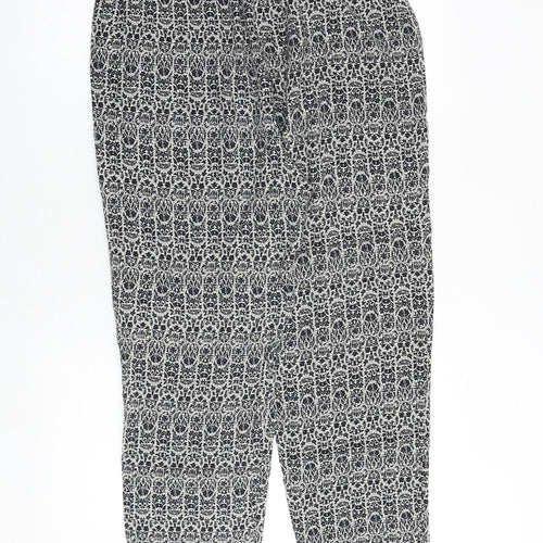 Mitzy Womens Black Geometric Viscose Trousers Size 16 Regular Tie