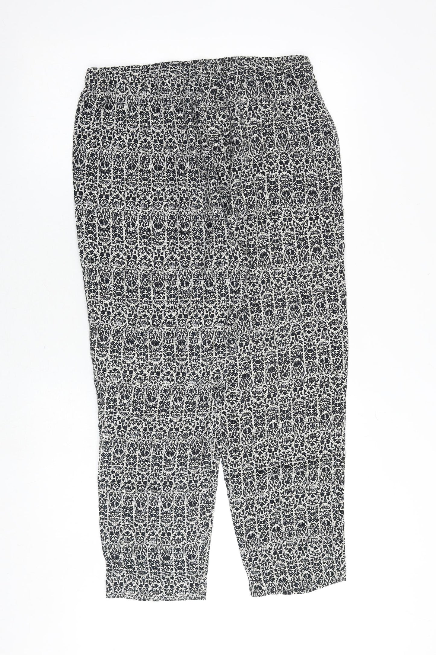Mitzy Womens Black Geometric Viscose Trousers Size 16 Regular Tie