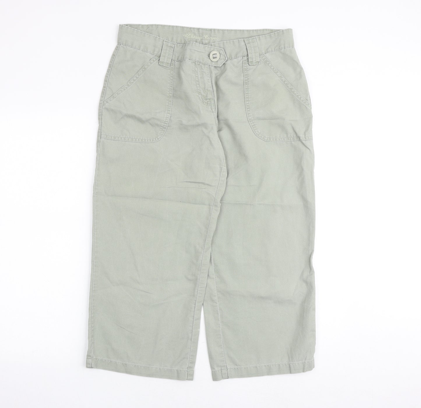 Vintage Canvas Womens Green Cotton Chino Trousers Size 12 Regular Zip