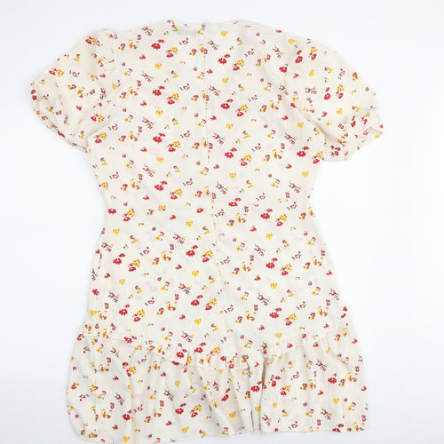 Boohoo Womens Multicoloured Floral Polyester Skater Dress Size 16 V-Neck Zip