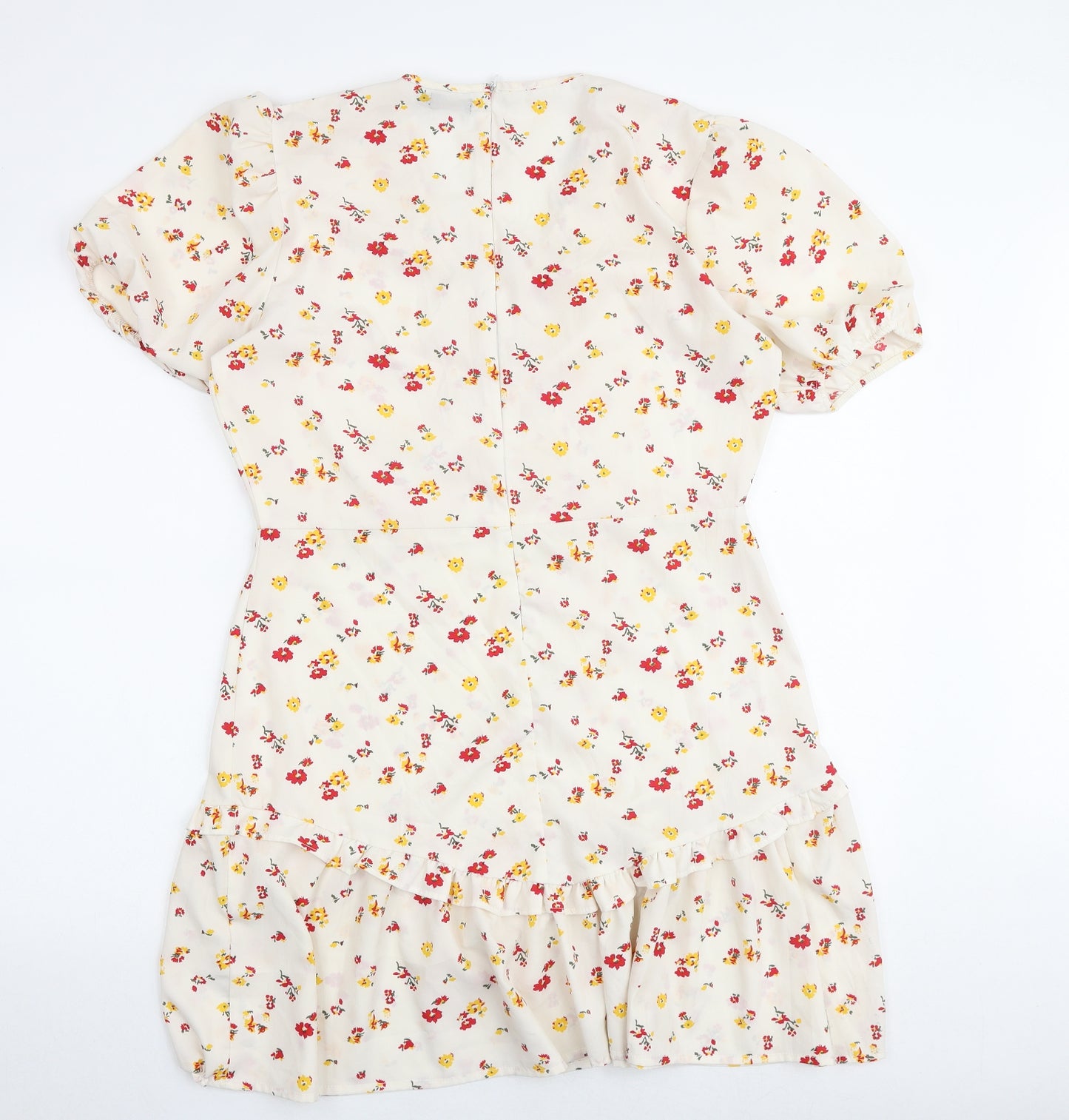 Boohoo Womens Multicoloured Floral Polyester Skater Dress Size 16 V-Neck Zip