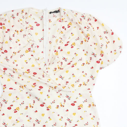 Boohoo Womens Multicoloured Floral Polyester Skater Dress Size 16 V-Neck Zip
