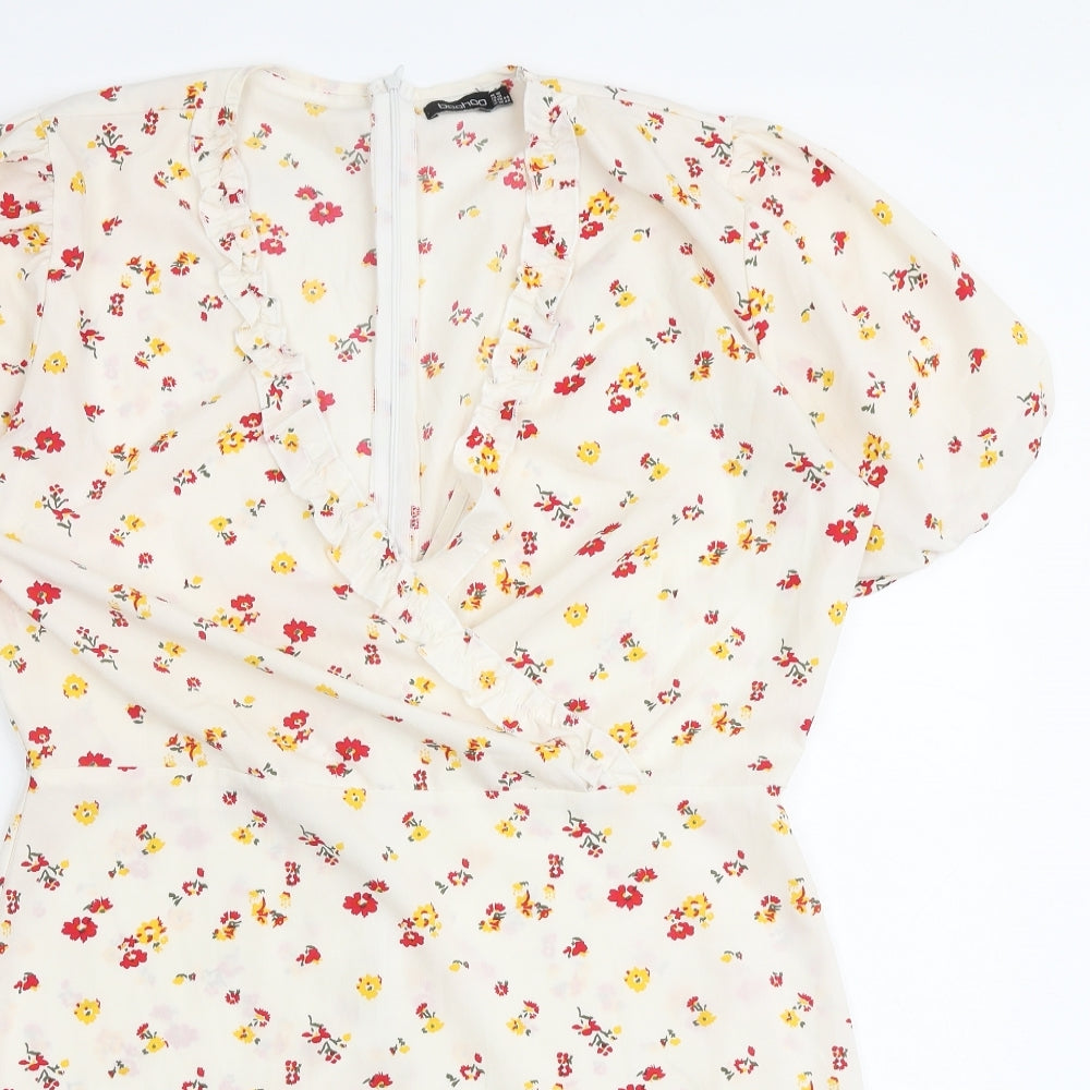 Boohoo Womens Multicoloured Floral Polyester Skater Dress Size 16 V-Neck Zip