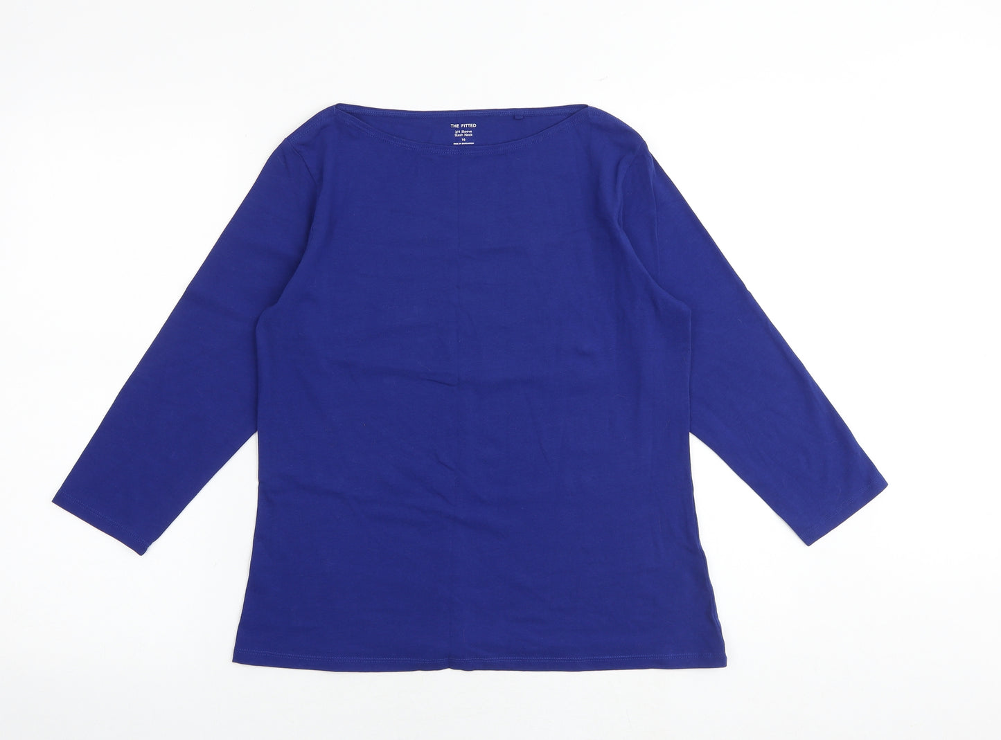 Marks and Spencer Womens Blue Cotton Basic T-Shirt Size 16 Round Neck
