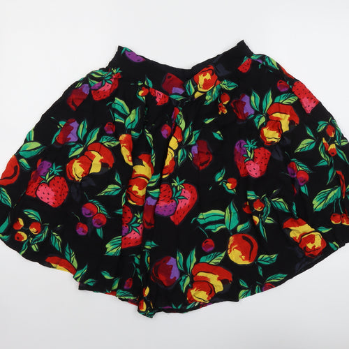 Marks and Spencer Womens Black Geometric Viscose Skater Skirt Size 12 - Fruit Pattern