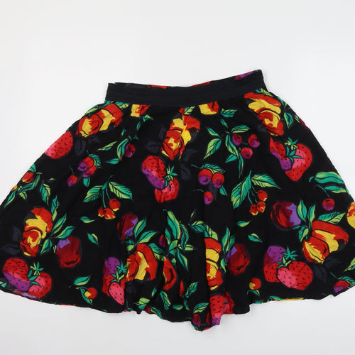 Marks and Spencer Womens Black Geometric Viscose Skater Skirt Size 12 - Fruit Pattern