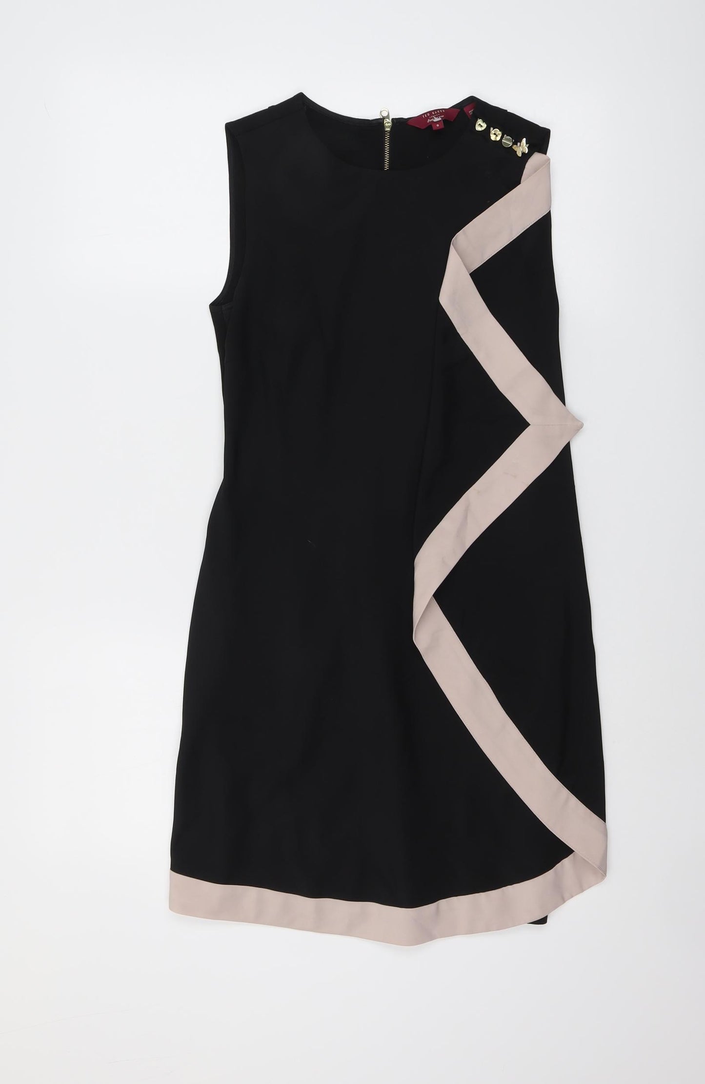 Ted Baker Womens Black Colourblock Viscose Shift Size 6 Round Neck Zip