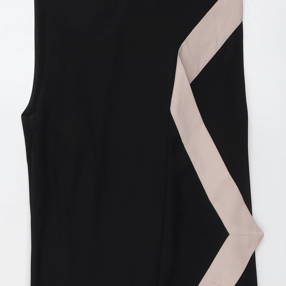 Ted Baker Womens Black Colourblock Viscose Shift Size 6 Round Neck Zip