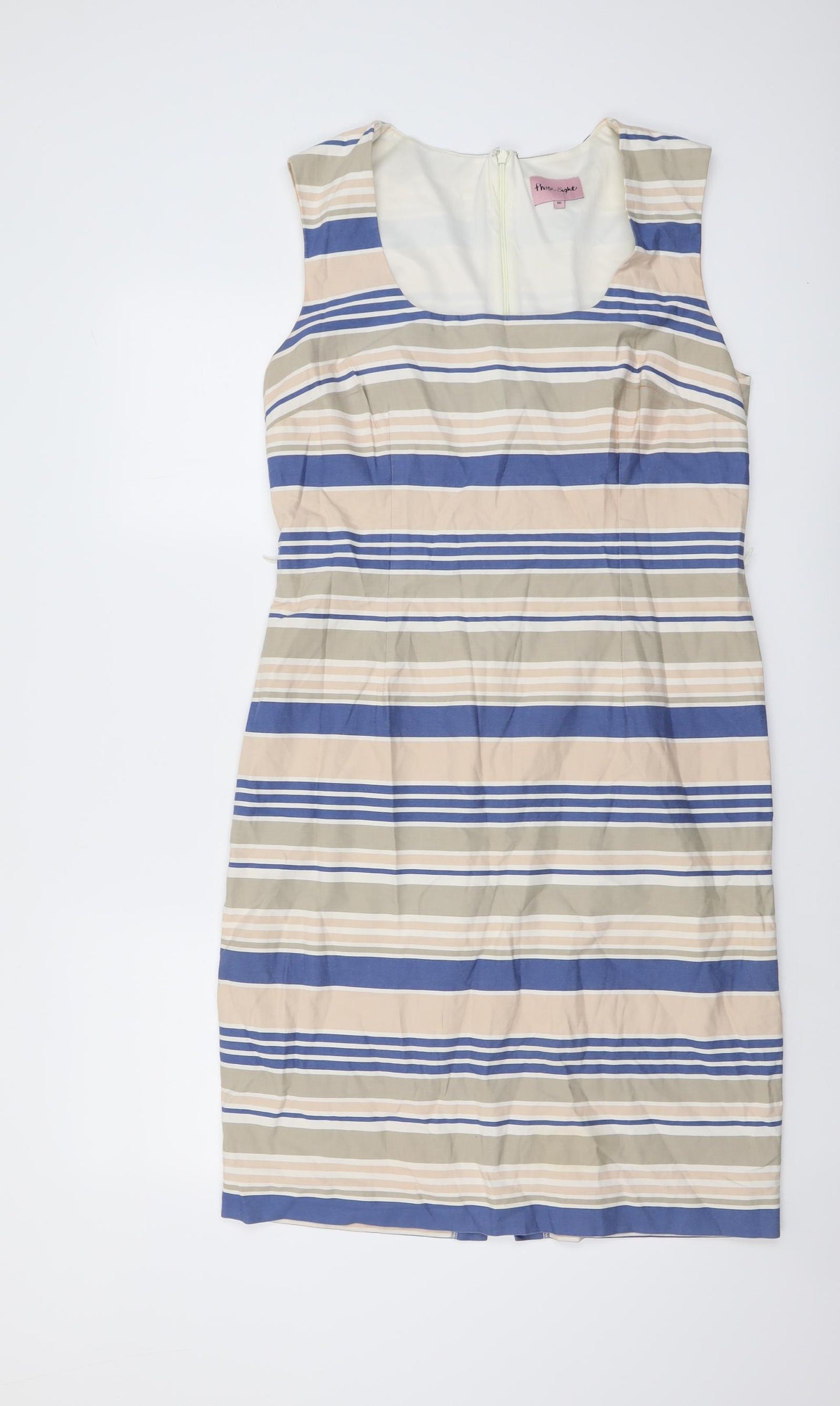 Phase Eight Womens Multicoloured Striped Cotton Shift Size 16 Round Neck Zip