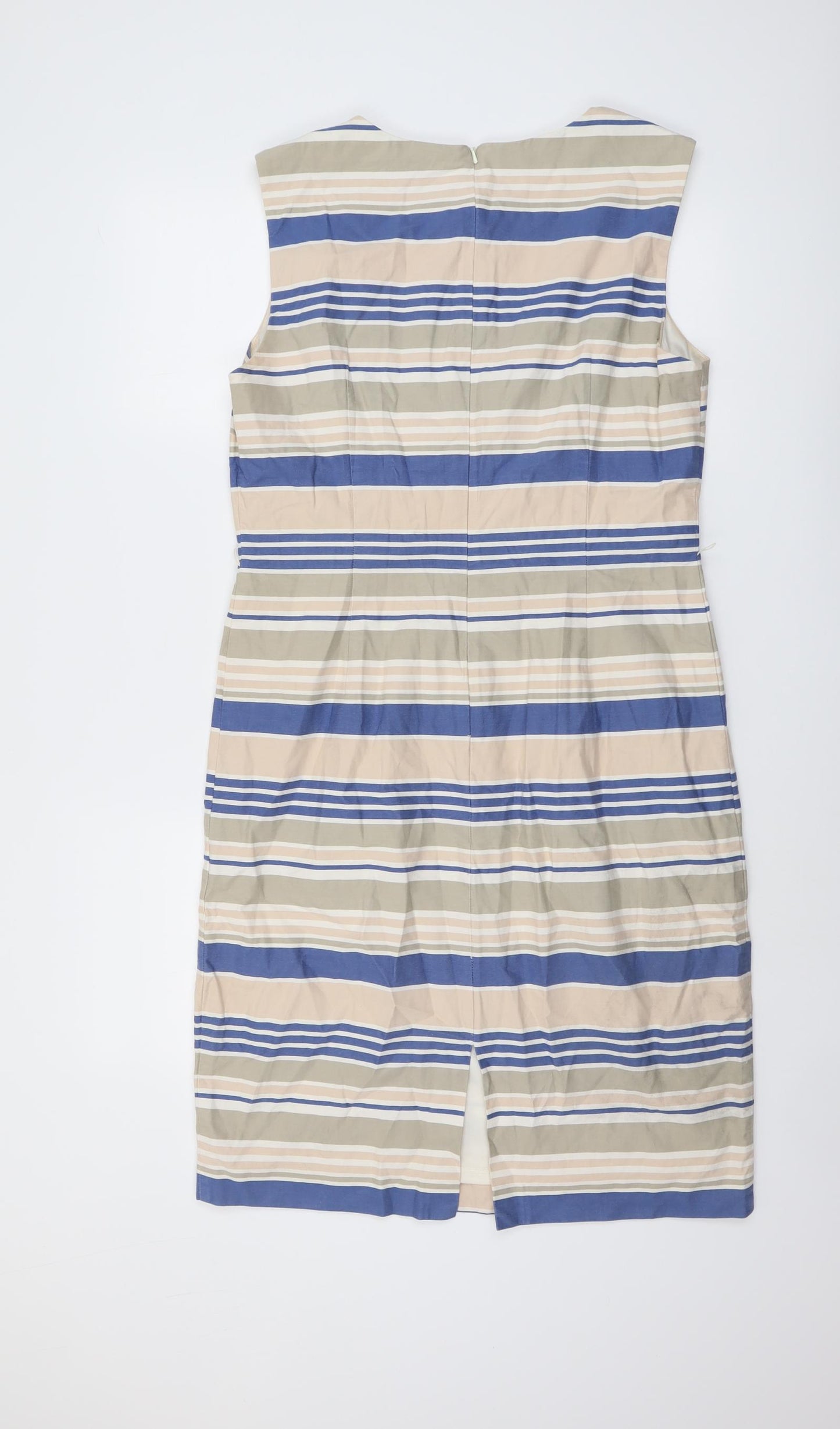 Phase Eight Womens Multicoloured Striped Cotton Shift Size 16 Round Neck Zip