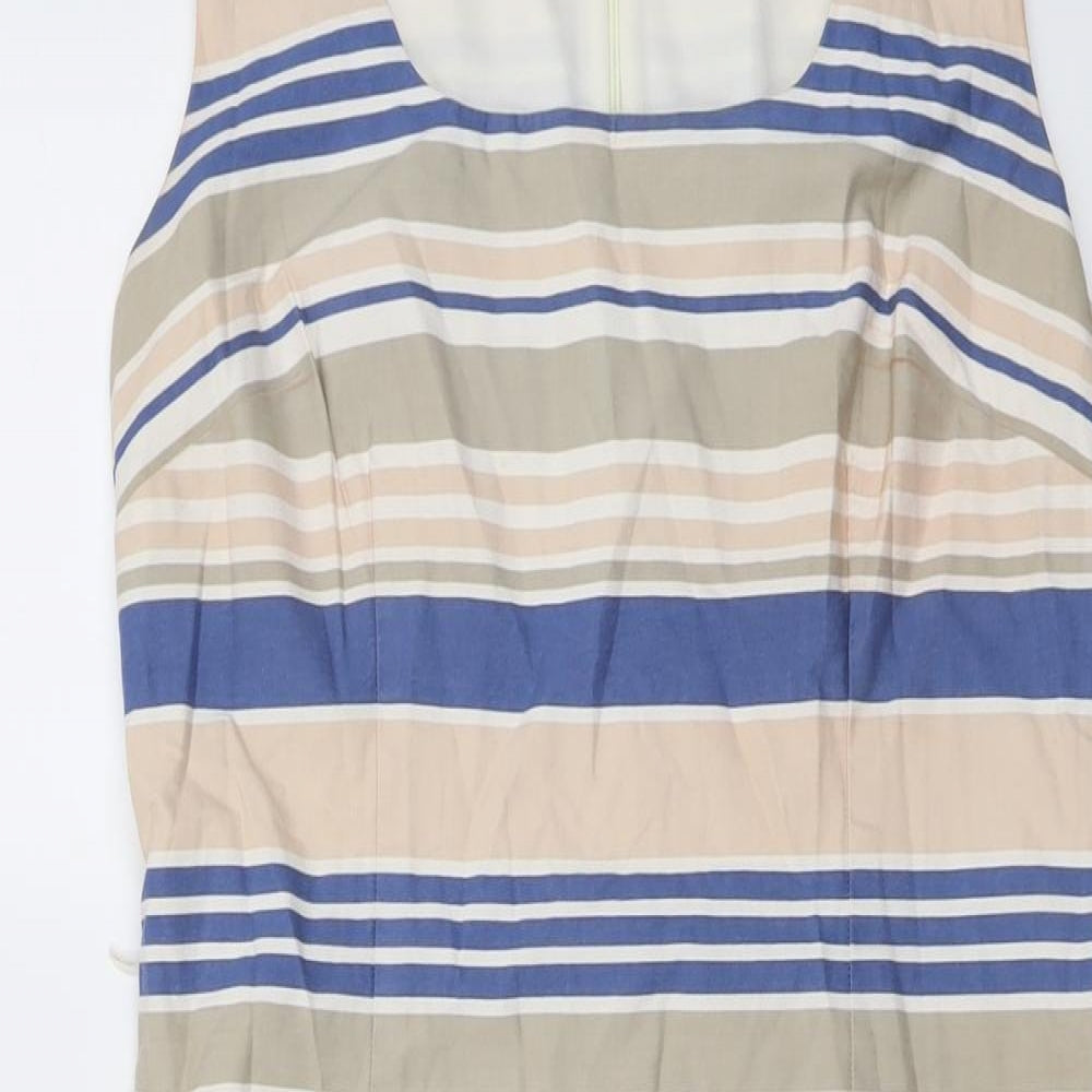 Phase Eight Womens Multicoloured Striped Cotton Shift Size 16 Round Neck Zip