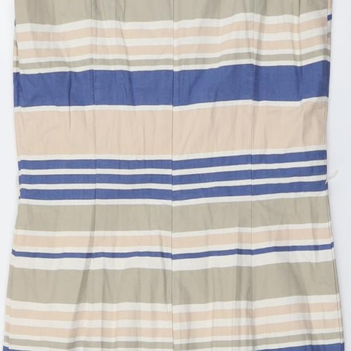 Phase Eight Womens Multicoloured Striped Cotton Shift Size 16 Round Neck Zip