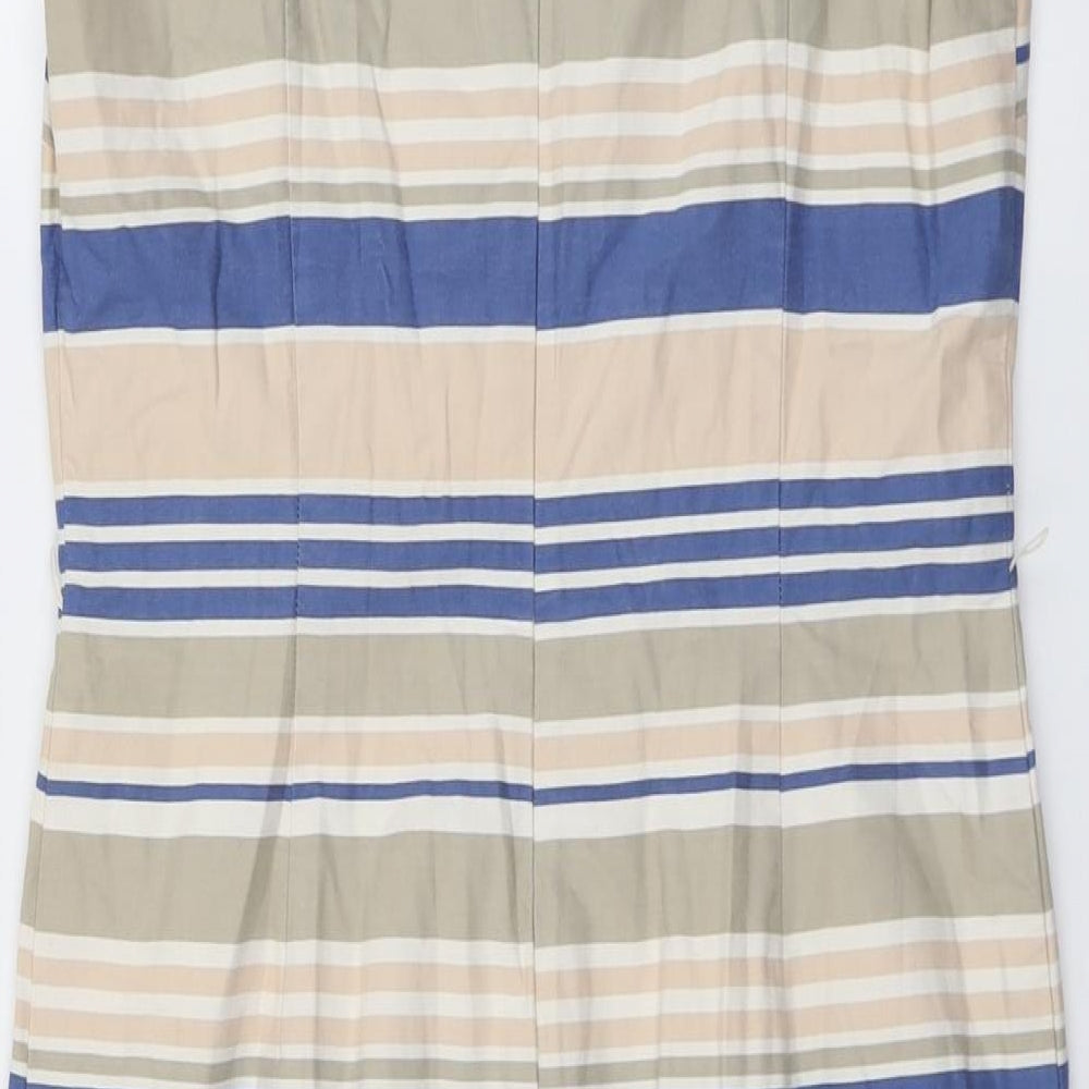 Phase Eight Womens Multicoloured Striped Cotton Shift Size 16 Round Neck Zip