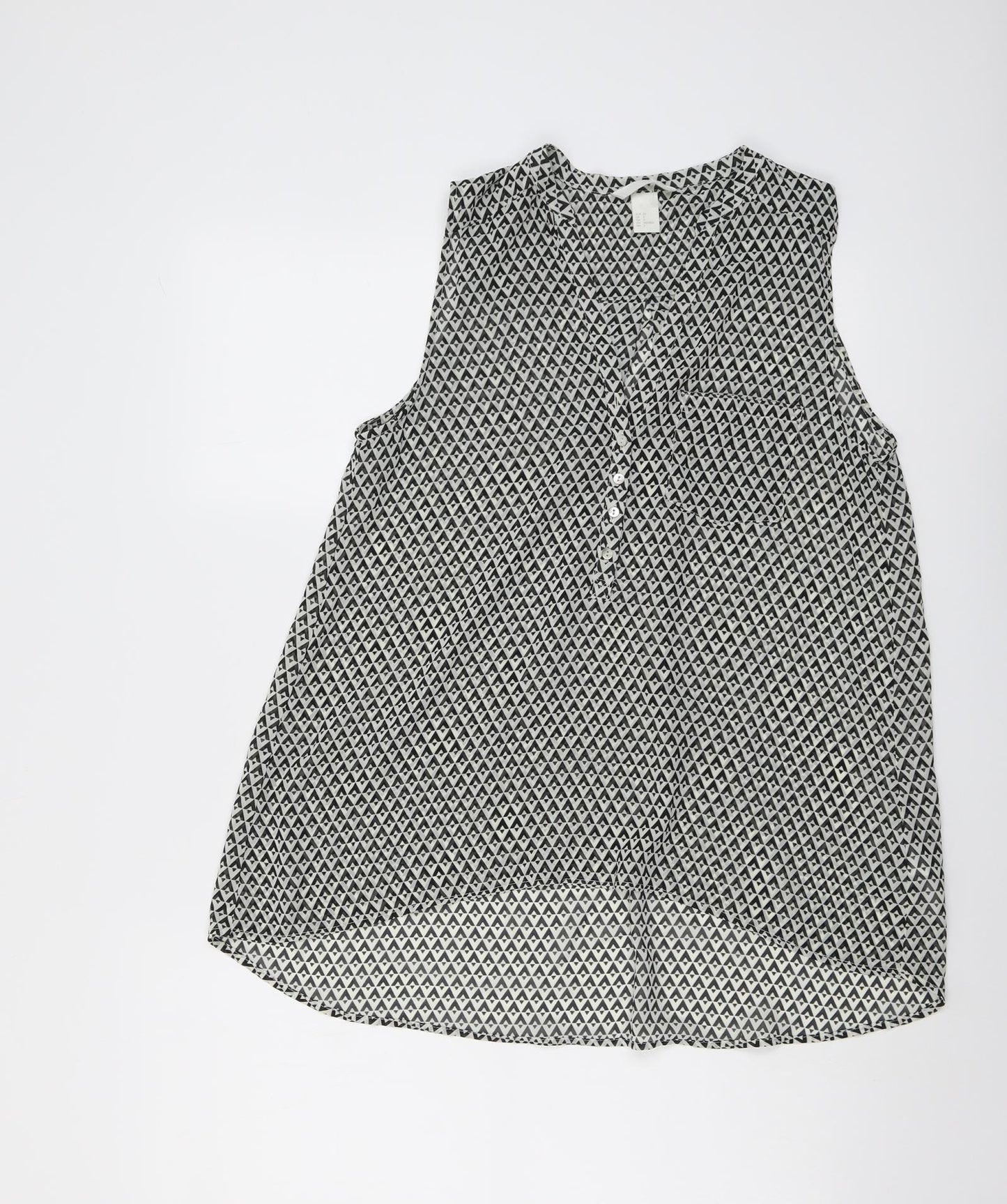H&M Womens Black Geometric Polyester Basic Blouse Size 6 Round Neck