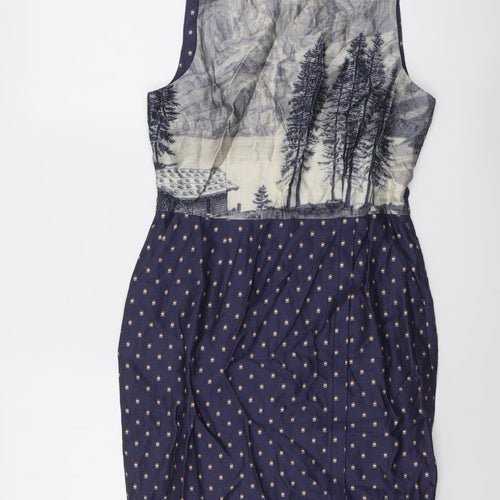 nice things Womens Blue Geometric Viscose Shift Size 10 Round Neck Zip