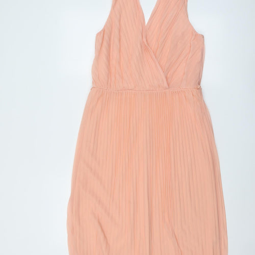 Miss Selfridge Womens Pink Polyester Fit & Flare Size 12 V-Neck Zip