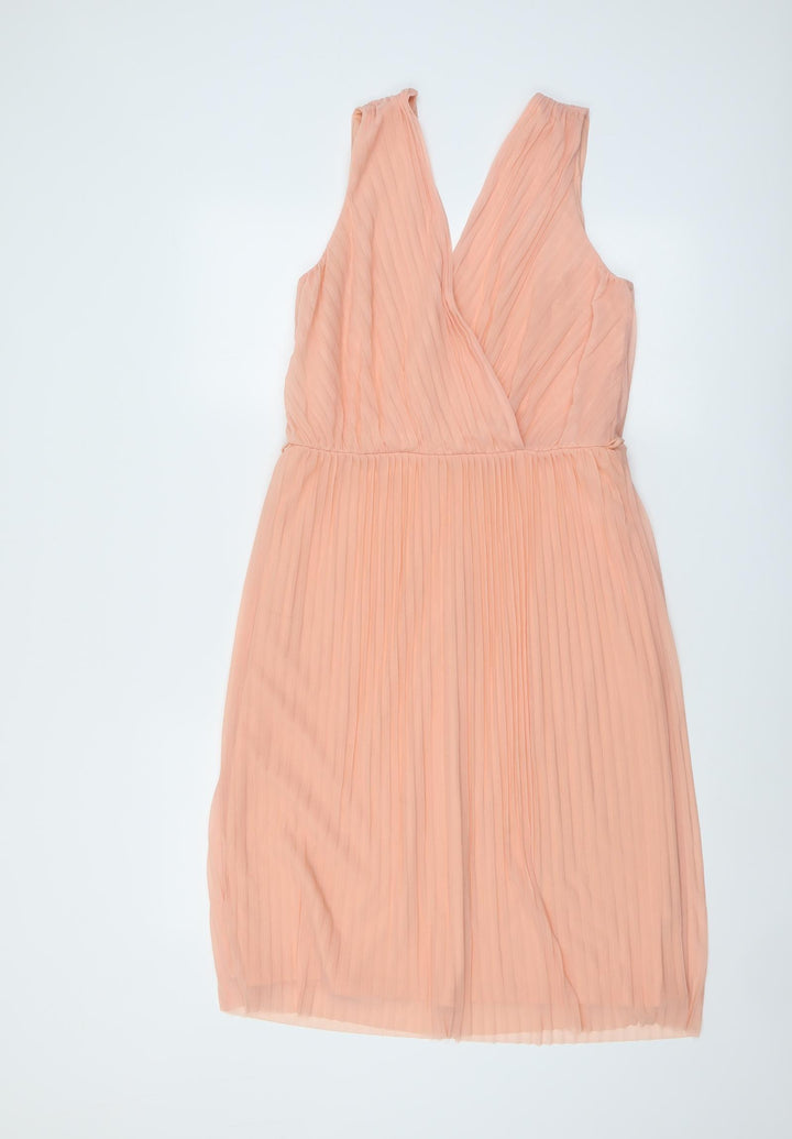 Miss Selfridge Womens Pink Polyester Fit & Flare Size 12 V-Neck Zip