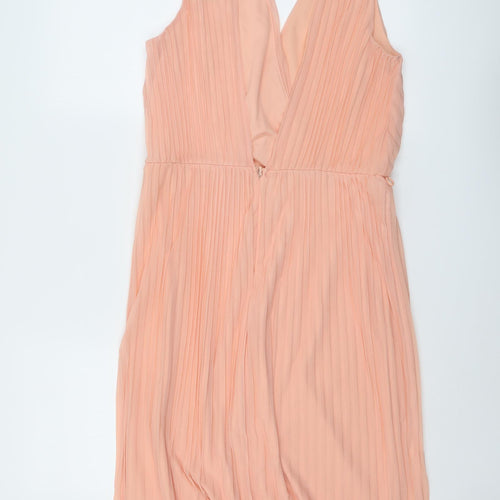 Miss Selfridge Womens Pink Polyester Fit & Flare Size 12 V-Neck Zip