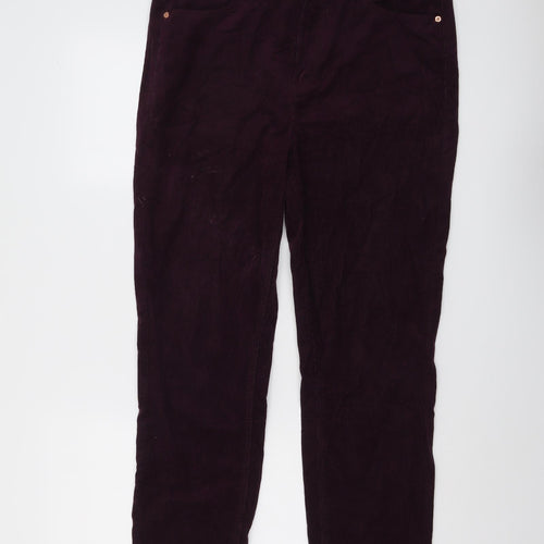 Marks and Spencer Womens Purple Cotton Trousers Size 16 L29 in Regular Button