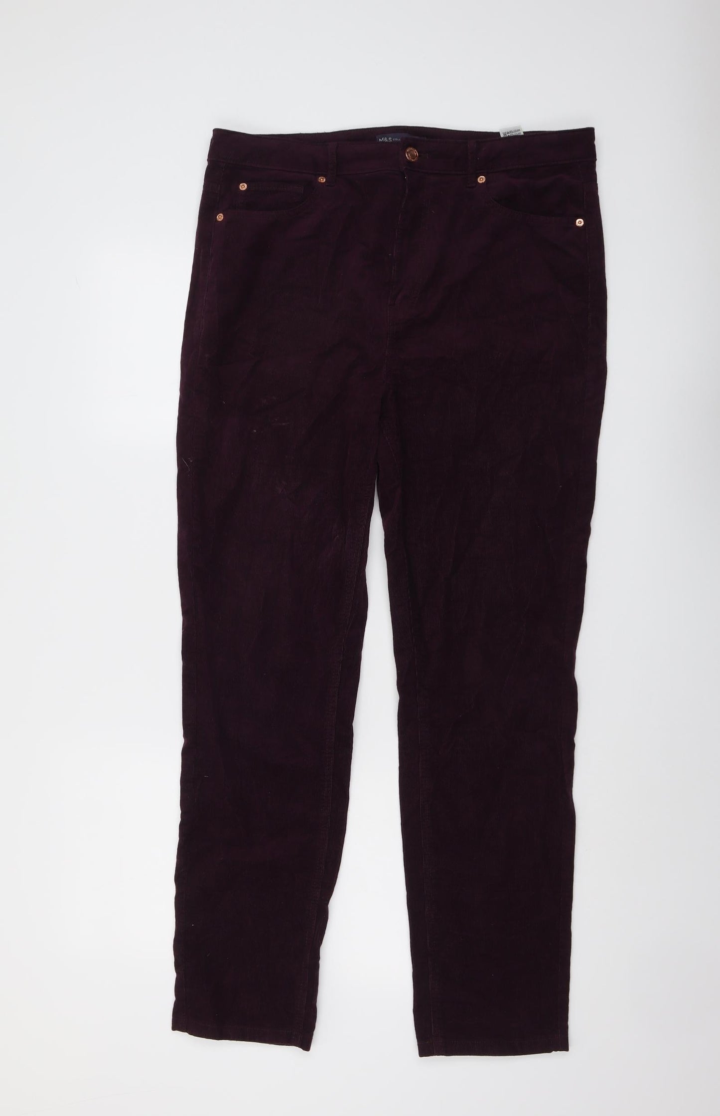 Marks and Spencer Womens Purple Cotton Trousers Size 16 L29 in Regular Button