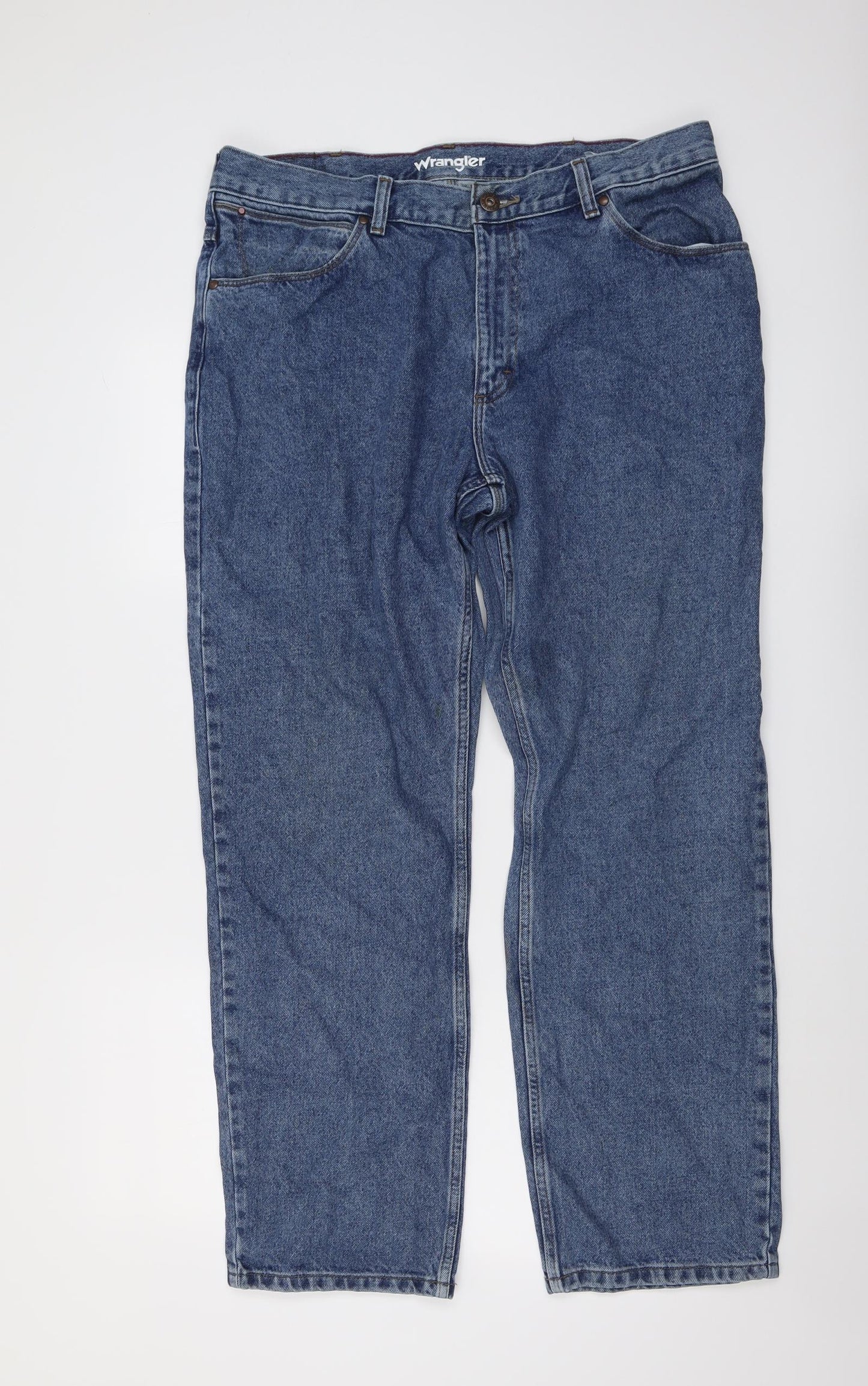Wrangler Mens Blue Cotton Straight Jeans Size 36 in L32 in Regular Button