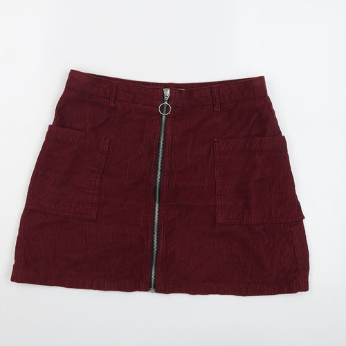 Topshop Womens Red Cotton Cargo Skirt Size 12 Zip