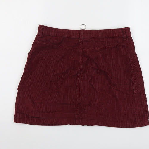 Topshop Womens Red Cotton Cargo Skirt Size 12 Zip