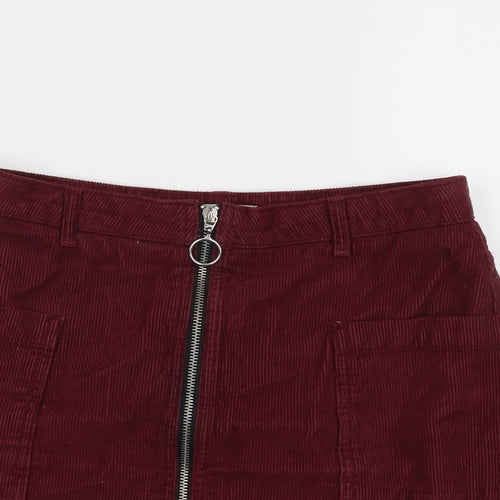 Topshop Womens Red Cotton Cargo Skirt Size 12 Zip