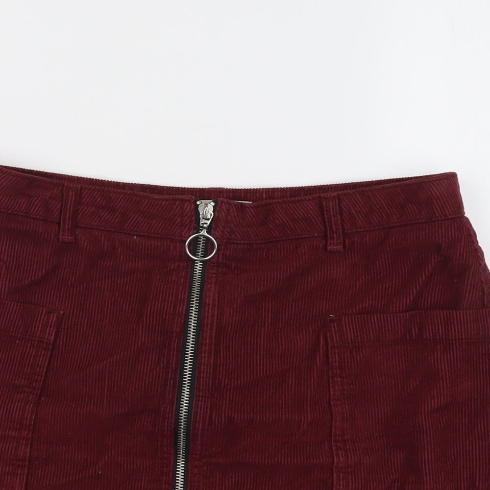 Topshop Womens Red Cotton Cargo Skirt Size 12 Zip